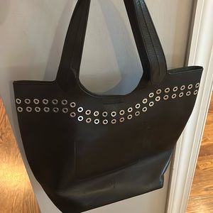 Frye Cassidy bucket tote grommet trimmed . Black leather